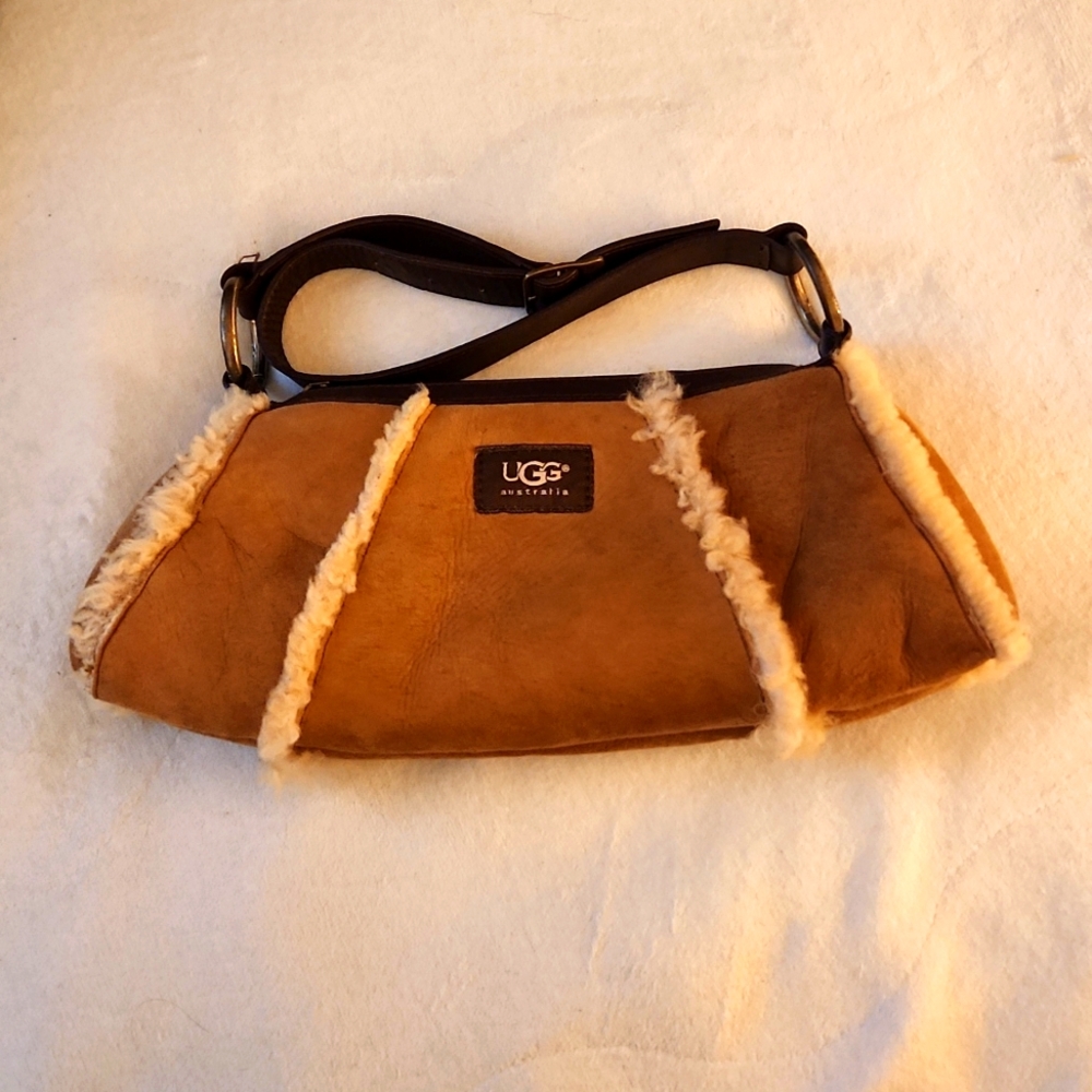 UGG baguette brown soft leather shearling shoulder bag